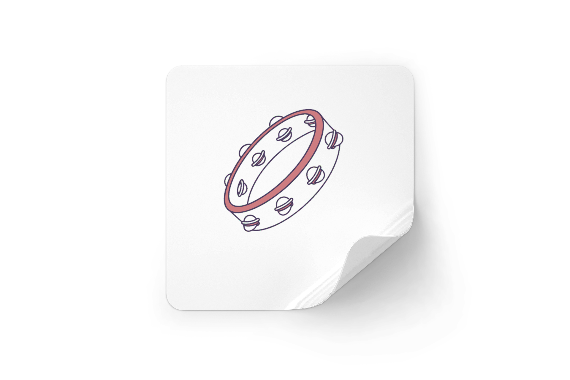Sticker sur fond blanc affichant un tambourin dansant en style vectoriel doux
