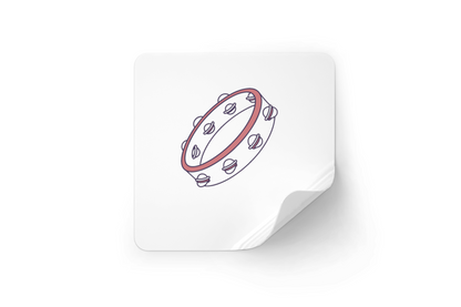 Sticker sur fond blanc affichant un tambourin dansant en style vectoriel doux