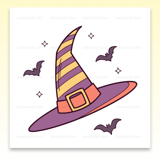 Illustration d'un chapeau de sorcière avec chauves-souris pour Halloween, fichier SVG numérique.