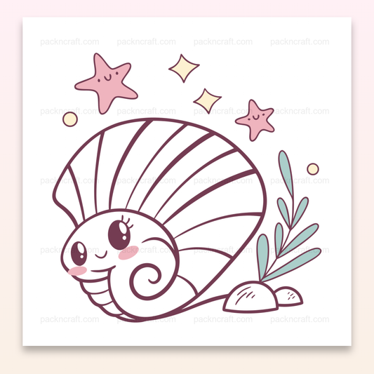 Illustration d'un coquillage joyeux avec des étoiles, utilisable pour déco marine