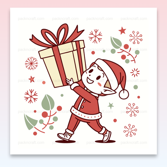 Lutin joyeux portant un cadeau, illustration vectorielle pour décorations de Noël et projet DIY