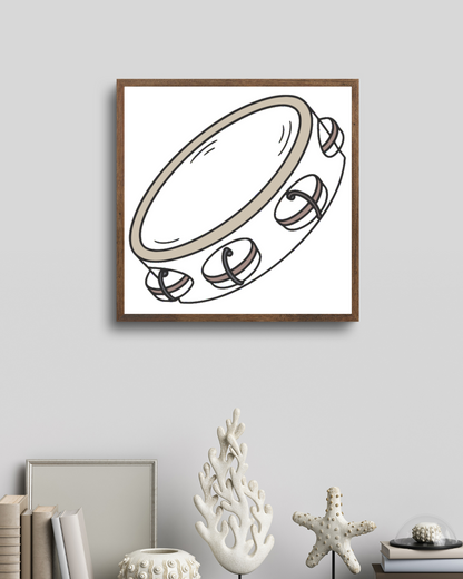 Cadre avec tambourin enjoué au style pastel créant une ambiance musicale