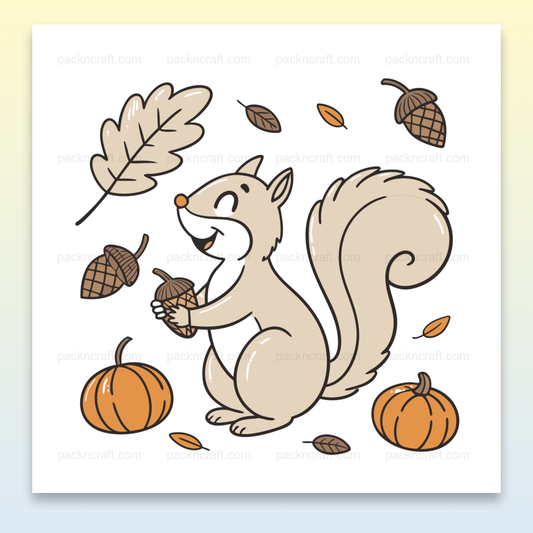Écureuil joyeux avec glands dans une scène automnale, illustration SVG