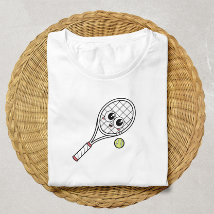 T-shirt original avec raquette et balle souriantes pour un look sportif amusant