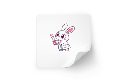 Sticker avec lapin curieux style cartoon dans un cadre éducatif