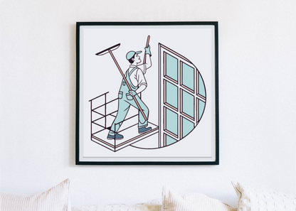 Nettoyeur de vitres en action | SVG Classique | Bâtiment urbain