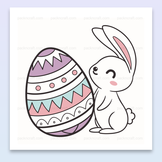 Illustration numérique de lapin joyeux avec œuf de Pâques kawaii pour déco et DIY