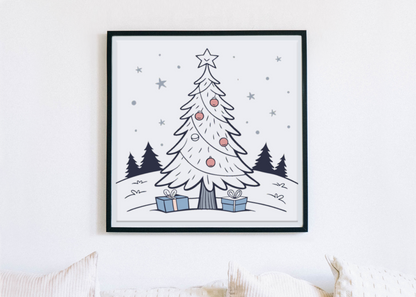 Cadre mettant en valeur un sapin minimaliste évoquant l'esprit festif de Noël