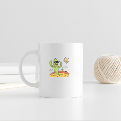 Mug avec cactus joyeux portant des lunettes dans un style cartoon désertique