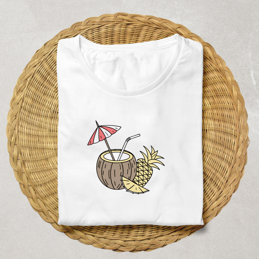 T-shirt estival avec motif cocktail tropical ananas pastel pour une évasion exotique