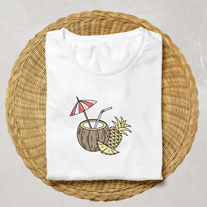T-shirt estival avec motif cocktail tropical ananas pastel pour une évasion exotique