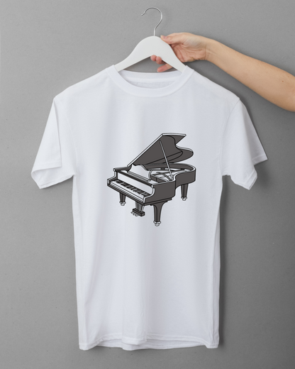 T-shirt avec motif piano à queue stylisé pour les passionnés de musique