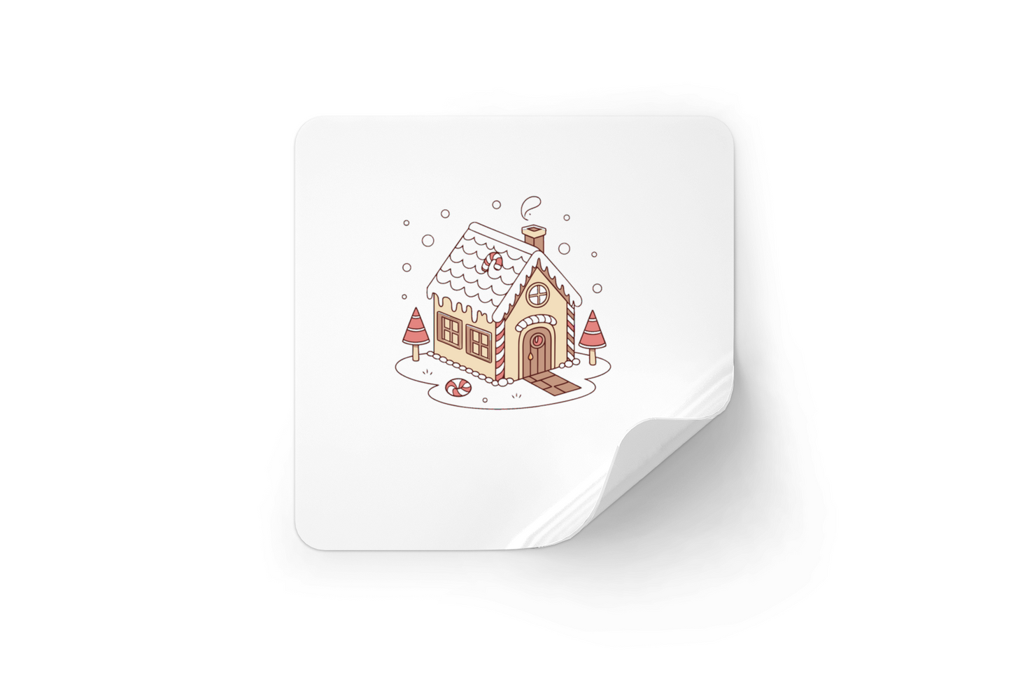 Sticker illustrant une maison enneigée dans un style doodle évoquant la fête hivernale