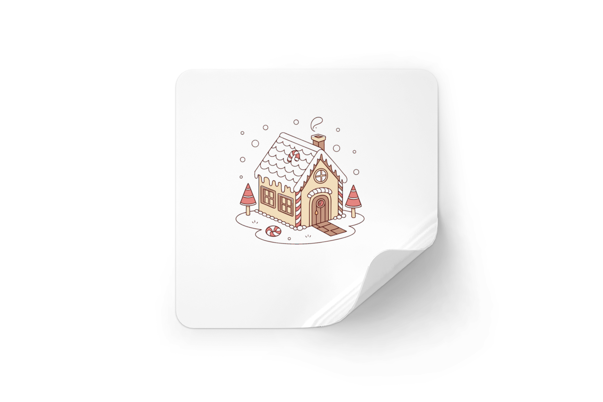 Sticker illustrant une maison enneigée dans un style doodle évoquant la fête hivernale