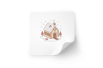 Sticker illustrant une maison enneigée dans un style doodle évoquant la fête hivernale