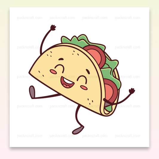 Illustration d'un taco joyeux dansant, parfait pour des projets DIY et festifs.