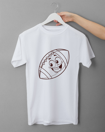 T-shirt original avec un ballon de rugby minimaliste et souriant pour amateurs de sport