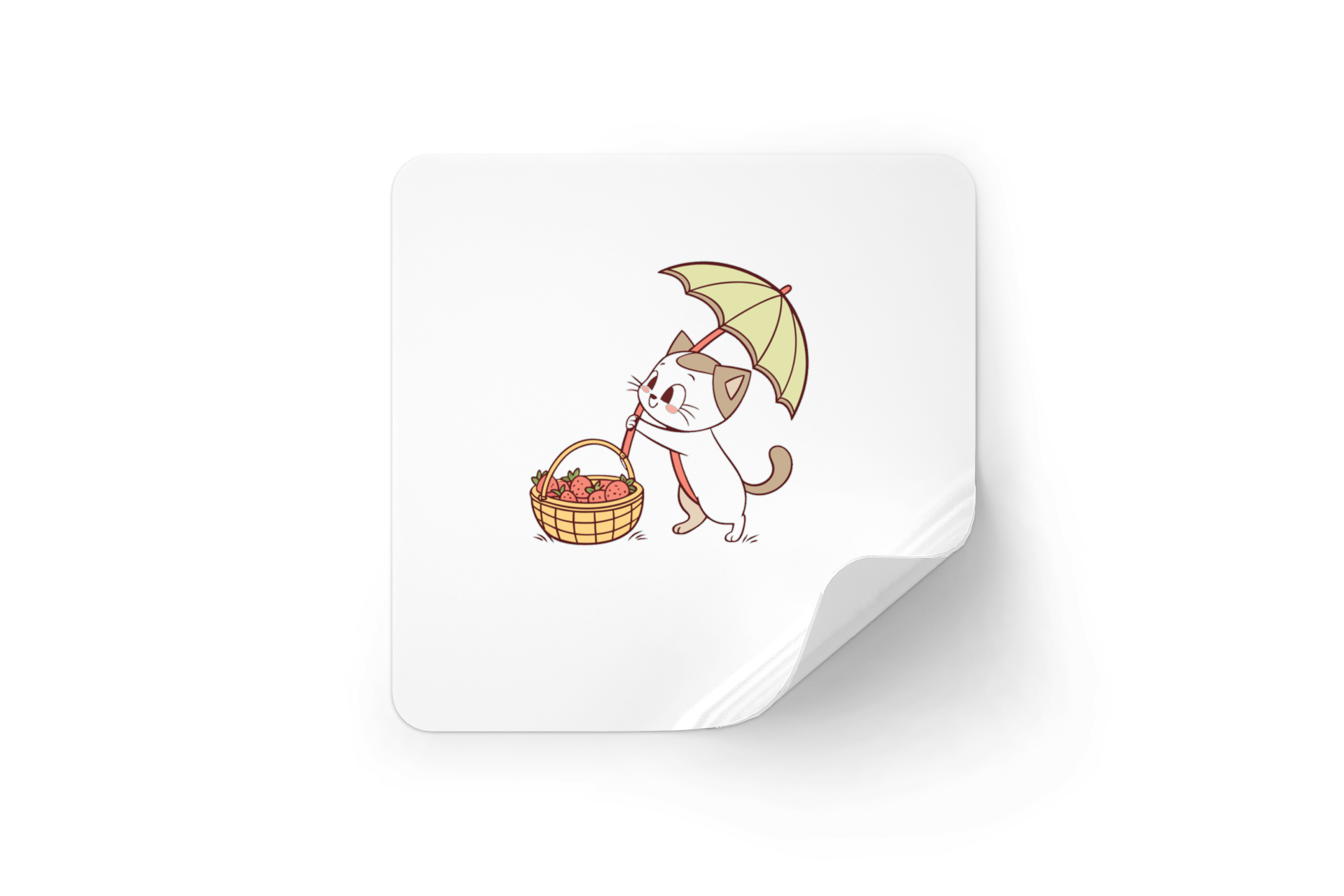 Sticker kawaii avec chat mignon sous un parapluie, parfait pour décorer vos objets