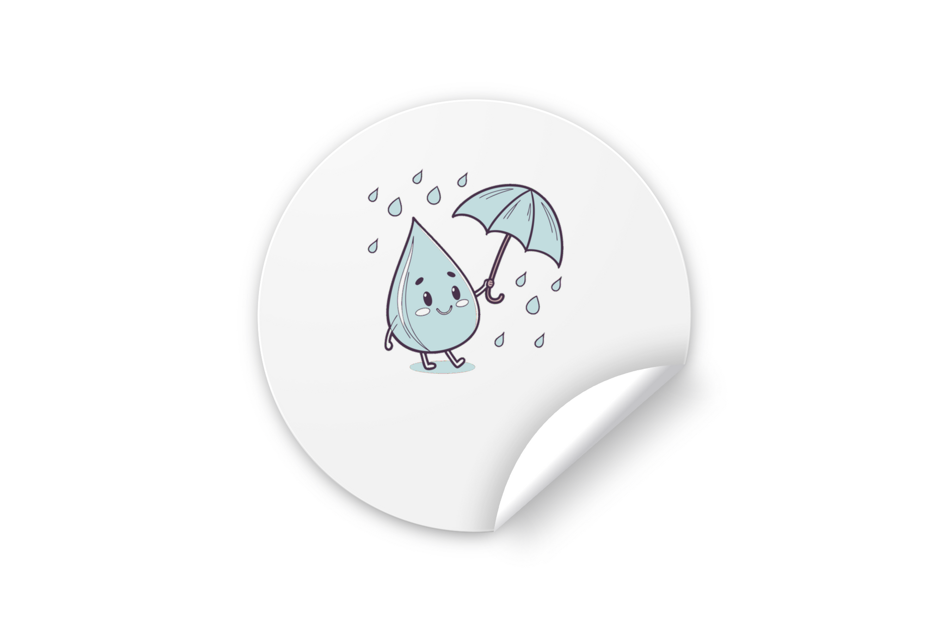 Sticker avec goutte joyeuse sous parapluie style doodle pour thème pluie coloré et vif
