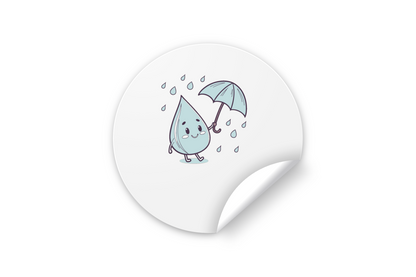 Sticker avec goutte joyeuse sous parapluie style doodle pour thème pluie coloré et vif