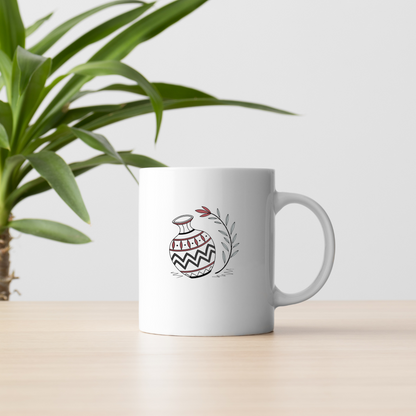 Mug avec vase ethnique stylisé et plante en doodle pour décor tendance