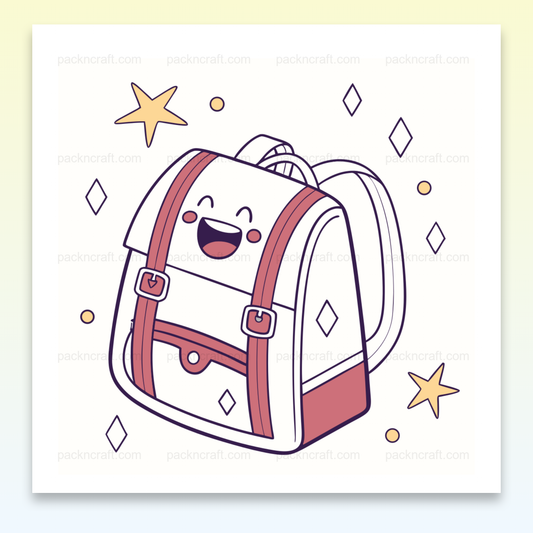 Cartable joyeux en style dessin enfantin pour projets éducatifs et déco.