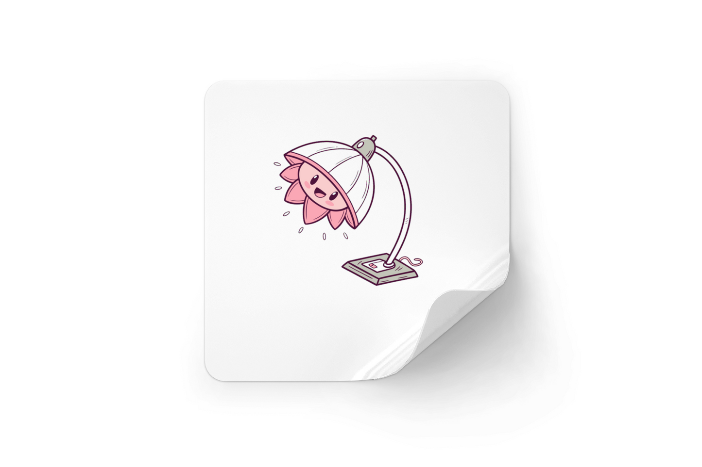 Sticker enfantin avec icône lampe-fleur rieuse en style kawaii