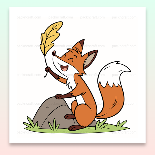 Illustration d'un renard joyeux avec une plume, idéale pour papeterie et projets créatifs