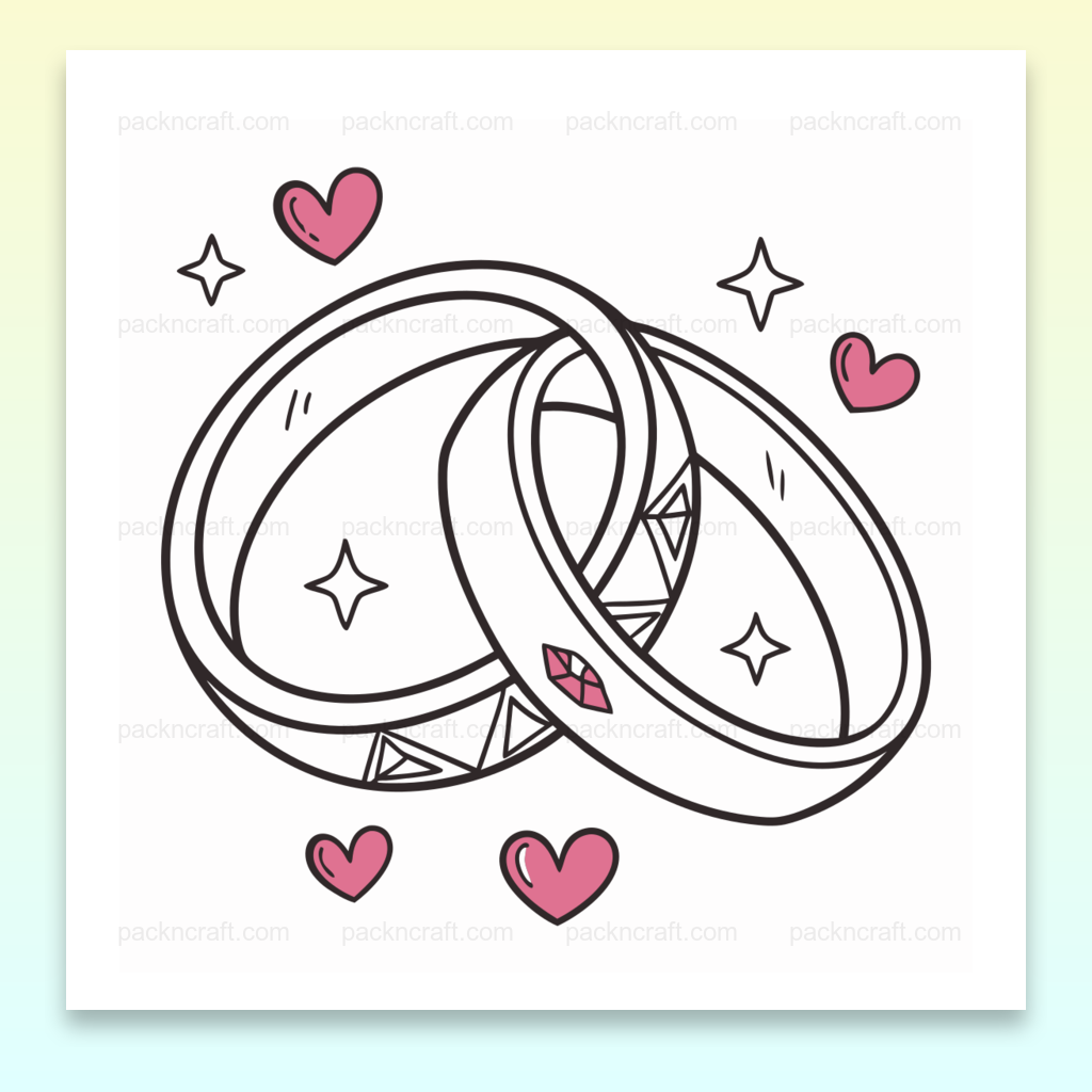 Design romantique d'anneaux dans des cœurs, idéal pour papeterie.