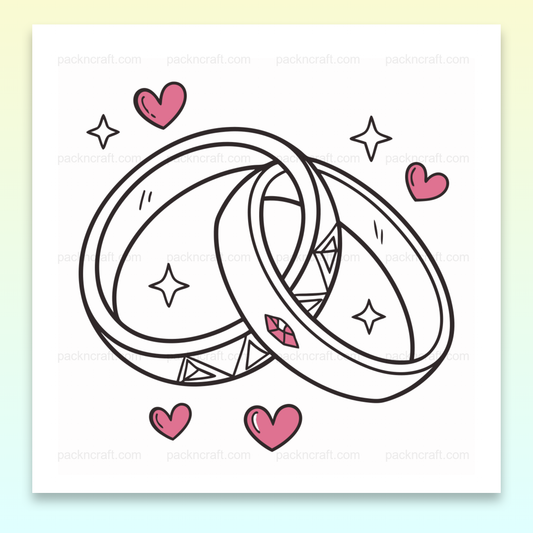Design romantique d'anneaux dans des cœurs, idéal pour papeterie.