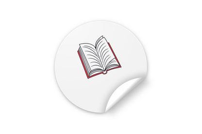 Sticker avec livre ouvert dans un style minimaliste, ambiance éducative moderne