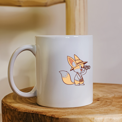 Mug décoré d'un fennec curieux style cartoon explorant lors d'une aventure en safari