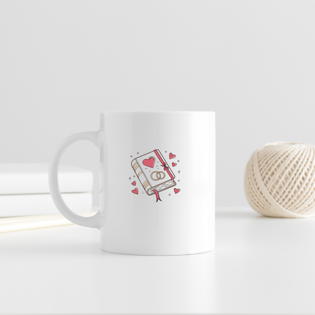 Visuel mariage pour tasse, mariage graphique et romantique.