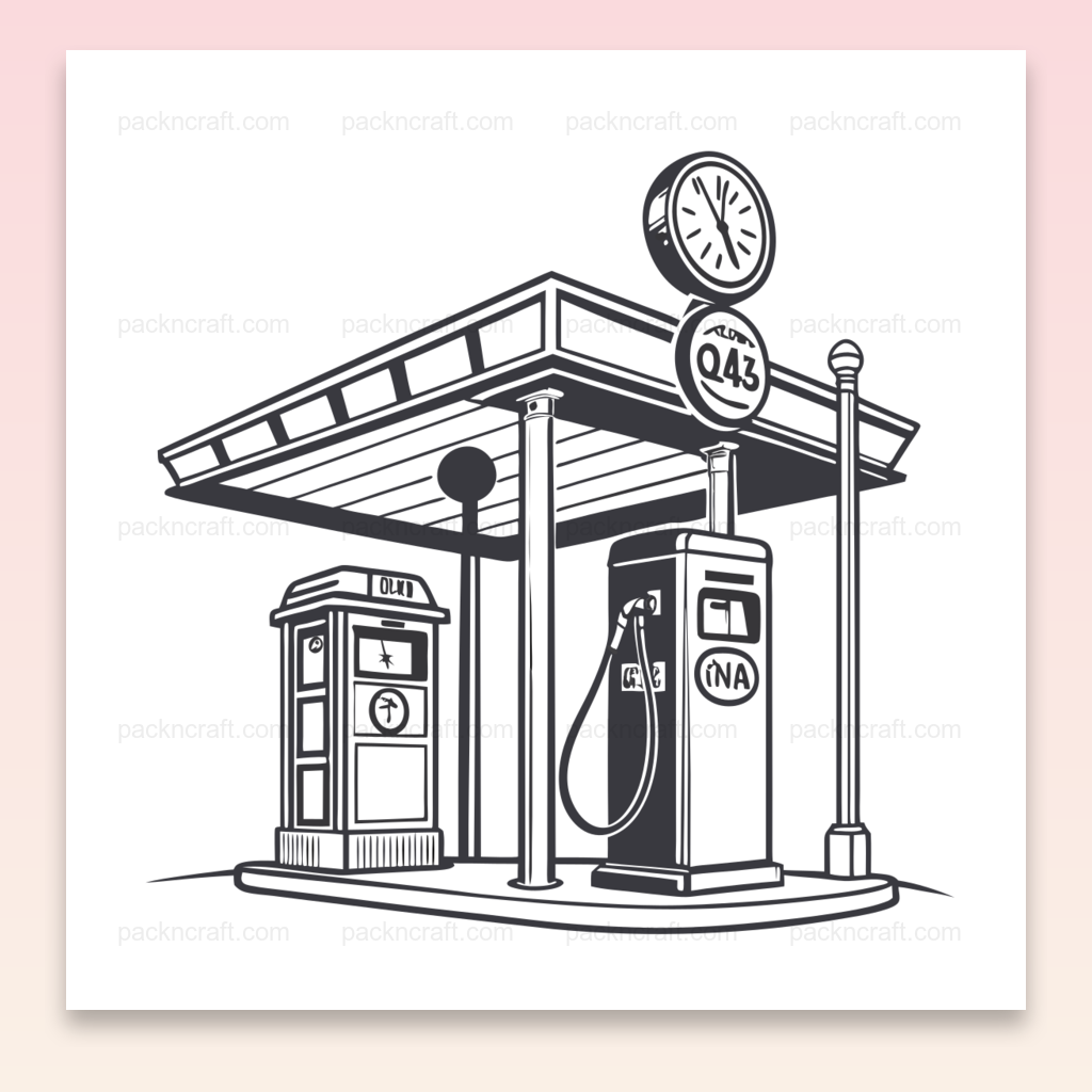 Station essence rétro style vintage, élément parfait pour projets DIY.