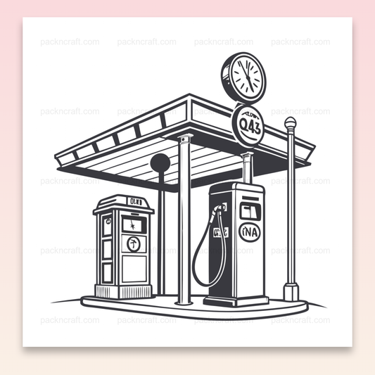 Station essence rétro style vintage, élément parfait pour projets DIY.