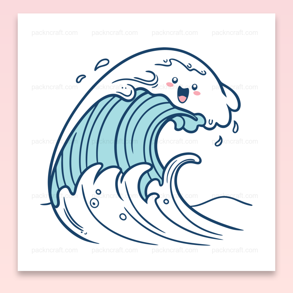 Illustration kawaii de vague animée joyeuse, idéale pour DIY et déco