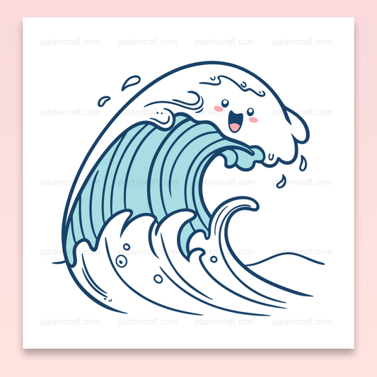 Illustration kawaii de vague animée joyeuse, idéale pour DIY et déco