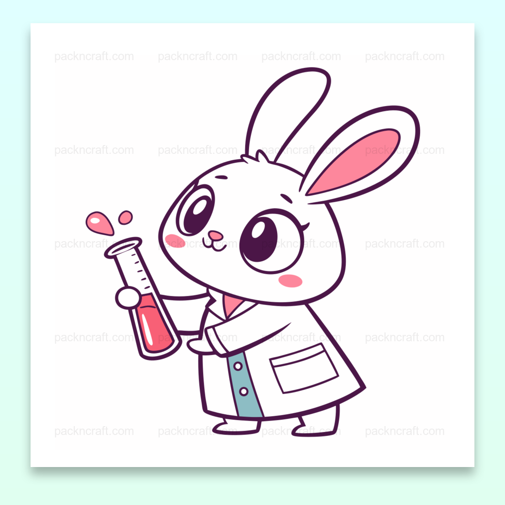 Illustration d'un lapin scientifique curieux en style cartoon pour projets éducatifs et créatifs