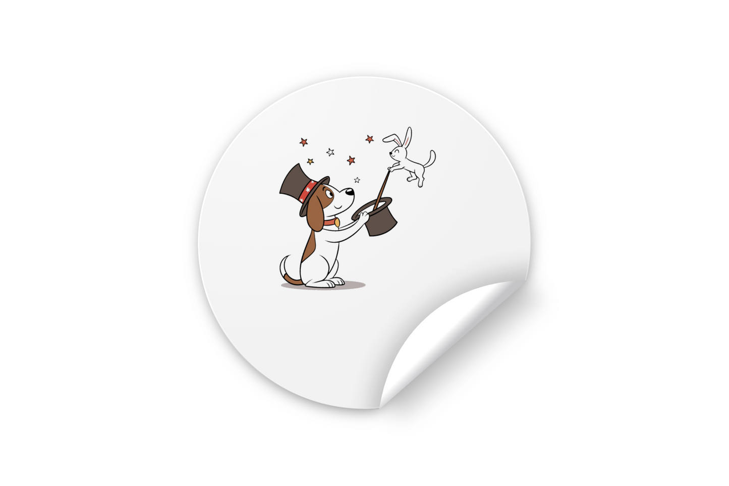 Sticker avec illustration magique d'un chien en sorcier et d'un lapin adorable