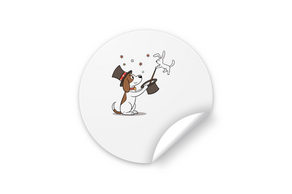 Sticker avec illustration magique d'un chien en sorcier et d'un lapin adorable