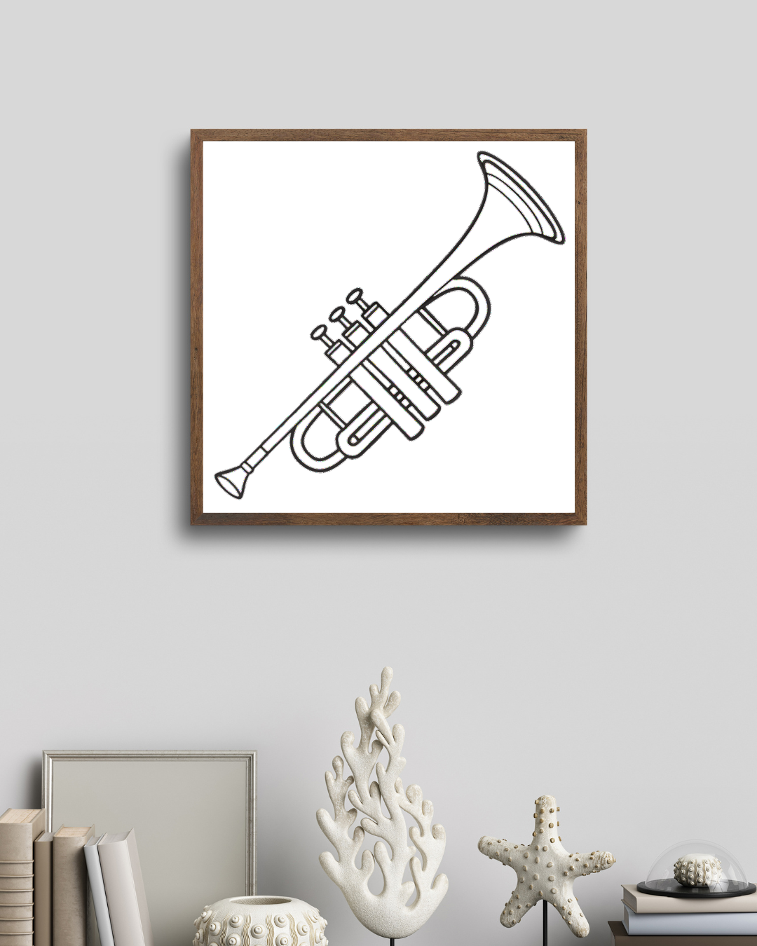 Cadre moderne avec trompette enjouée, design élégant évoquant une musique dynamique