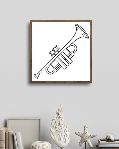 Cadre moderne avec trompette enjouée, design élégant évoquant une musique dynamique