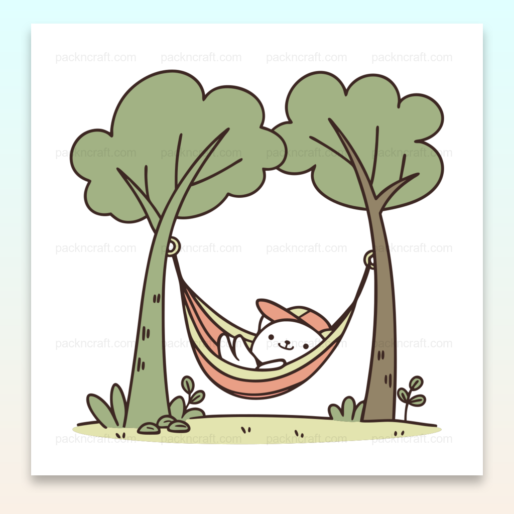 Illustration de chat relaxant dans un hamac, idéale pour déco et DIY