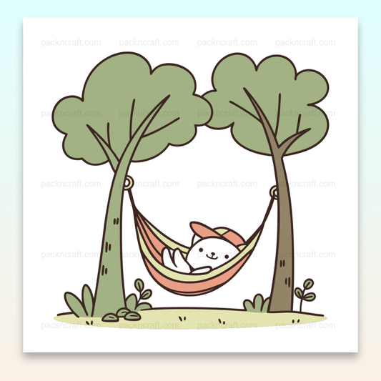 Illustration de chat relaxant dans un hamac, idéale pour déco et DIY
