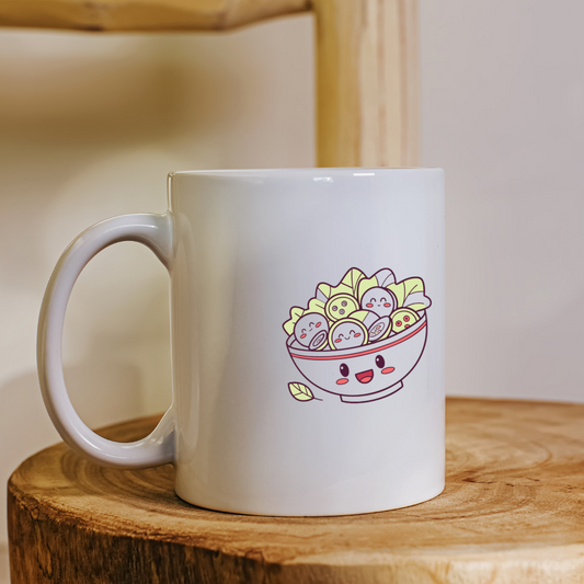 Mug avec salade de sushi au design kawaii joyeux et coloré