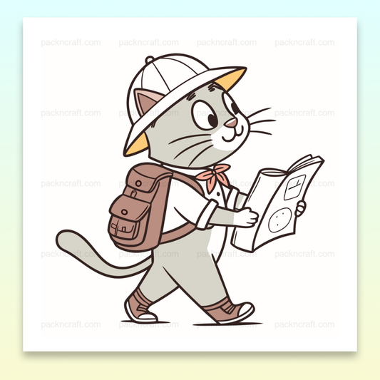 Illustration d'un chat explorateur lisant un livre pour usage DIY et éducatif