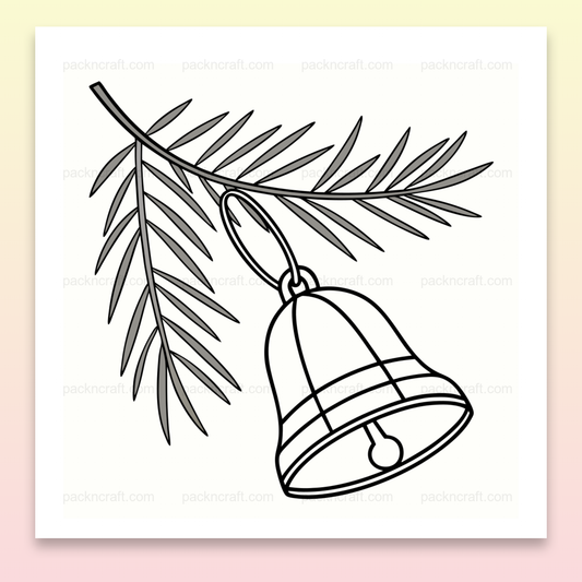 Cloche festive en suspens sur une branche de sapin, illustration SVG pour décorer vos projets DIY de Noël.