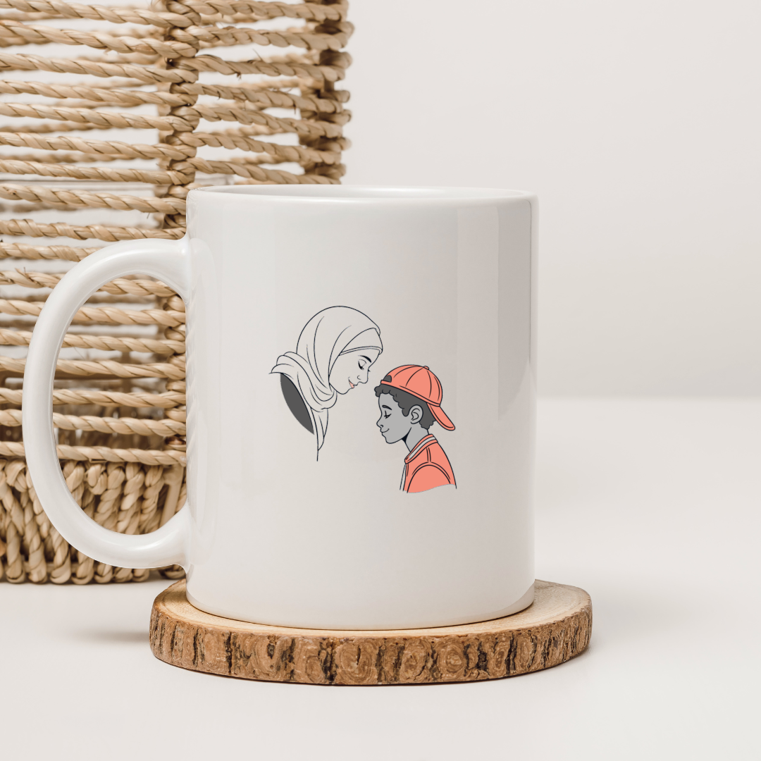 Mug avec design numérique élégant représentant un lien familial plein de tendresse