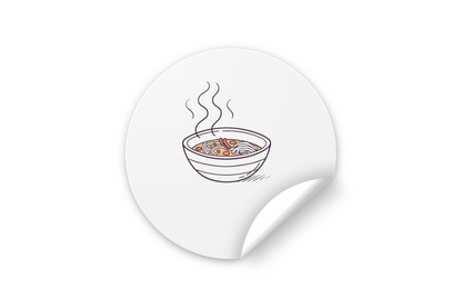 Sticker moderne avec bol de ramen fumant style plat pour ambiance cuisine conviviale