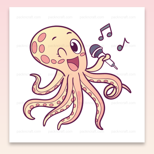 Illustration d'un poulpe chanteur kawaii, idéal pour stickers et projets DIY